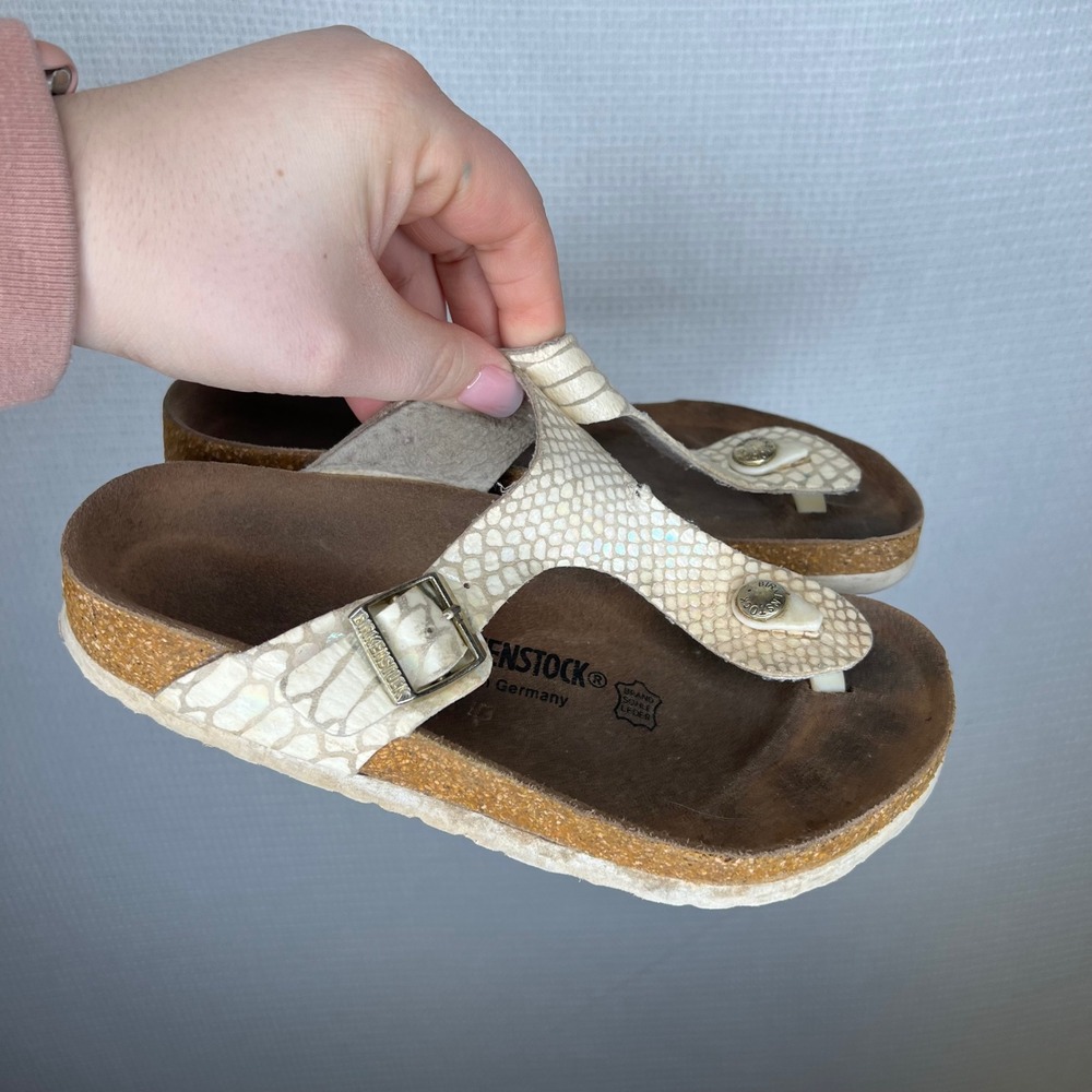 Birkenstock Gizeh Cream‎ Snakeskin Embossed Leather Thong Sandals EU 35 US 4-4.5